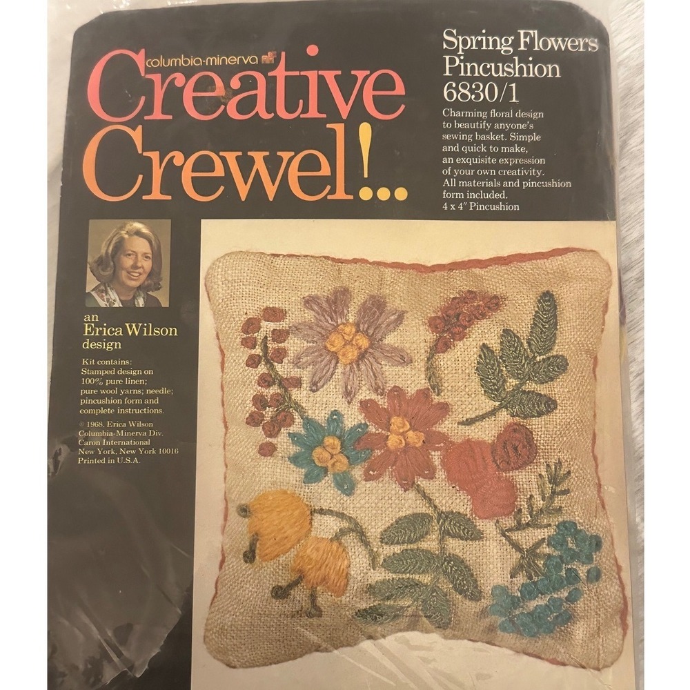 Vintage Columbia Minerva Creative Crewel Erica Wilson Pincushion Kit 6830/1 1968